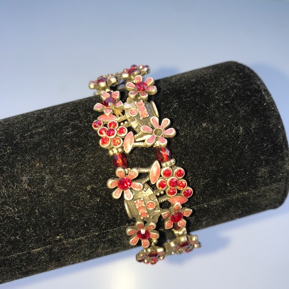 Red Ruby Silver Plated Vintage Stretchy Bracelet - Picture 3 of 6